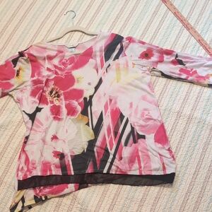 CJ Banks Pink and Black Floral Blouse